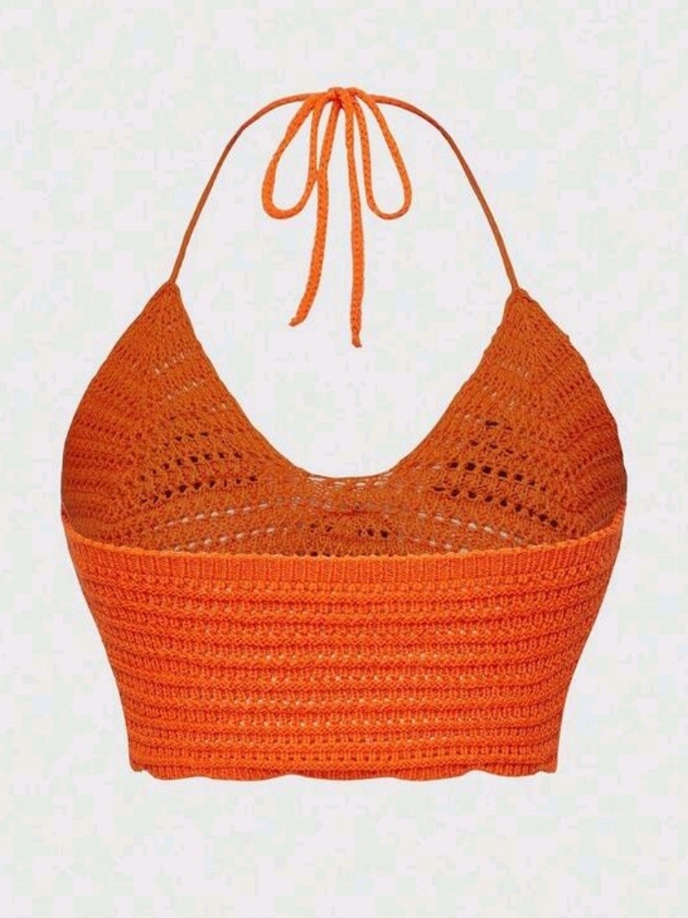 ROMWE Orange Crochet Pumpkin Halter Crop Top with Black Jack-O'-Lantern Face - Picture 2 of 2